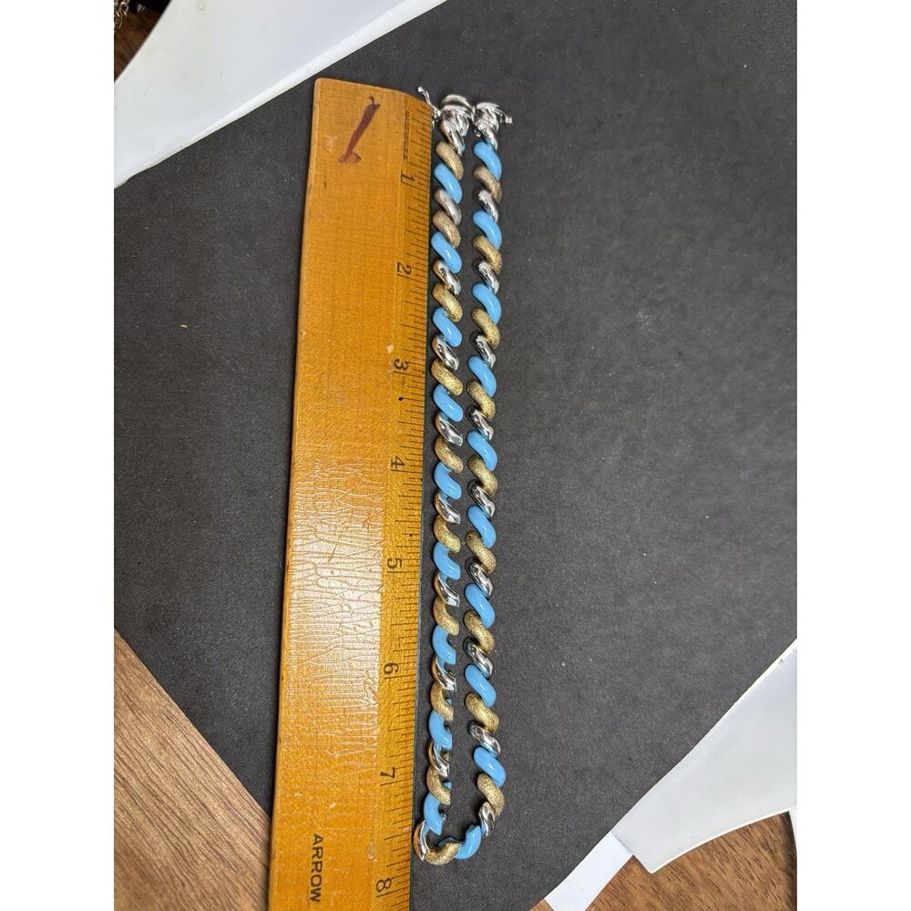Vintage Sterling Silver 925 3 Tone Gold Turquoise Enamel Twisted Necklace KR 32g - Picture 13 of 13